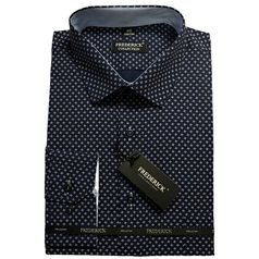 Pánská košile s dlouhým rukávem - střih REGULAR - prodloužená délka rukávu 188/194 cm - vzor F1248K - tmavě modrá se vzorem