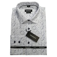 Pánská košile s dlouhým rukávem - střih SLIM s prodlouženou délkou rukávů 188/194cm - vzor F43 - bílá barva s černým vzorem