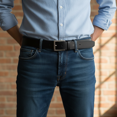 Pánský kožený opasek JEANS vzor N061 - černý - černá/120 cm