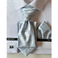 Slavnostní kravata s kapesníčkem  - regata - vzor 27 - ŠEDO-MODRÁ