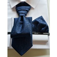Slavnostní kravata s kapesníčkem - regata - vzor 45 - TMAVĚ MODRÁ