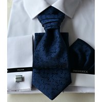 Slavnostní kravata s kapesníčkem - regata - vzor 55 - TMAVĚ MODRÁ